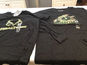 2 Shirt Lot Mossy Oak (LS) And RealTree (SS) Men’s Large Black NWT - Picture 1 of 5