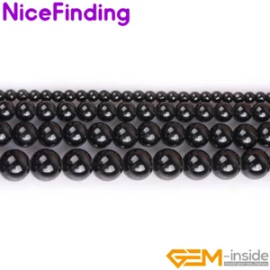 Natural AAA Black Spinel Round Gemstone Loose Beads Jewelry Making 15" Wholesale - Picture 1 of 25