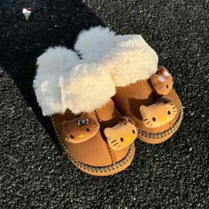 Kitty Plush Slippers Warm Winter Indoor Brown Slippers Flat Casual - Picture 1 of 24
