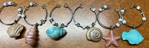 6 Ocean Themed Wine Glass Charms - Picture 1 of 6