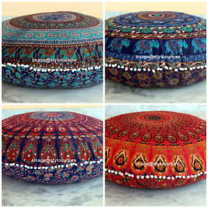 Indian Mandala Floor Pillows Round Bohemian Cushion Meditation Floor Pillows 32"