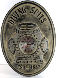 Heavy Cast Iron Clock - Diving Suits Est 1887 -Clock mechanism needs cleaning-G2 - Picture 1 of 19