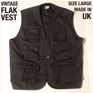 Reclaimed Vintage Flak vest Large Black Military Punk Multi pocket made in UK - Picture 1 of 11