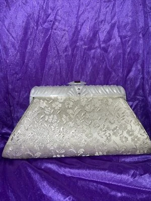 Vtg Original Rialto NY Silk  Ivory  Bride Pearly  Overlay Lucite Frame Purse - Image 1 of 4