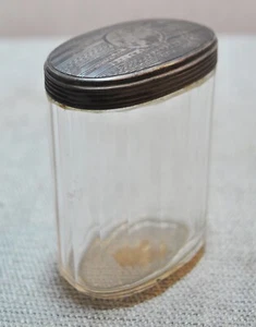 Original Ancien Main Crafted Verre Transparent Argent Casquette Gourde - Picture 1 of 7