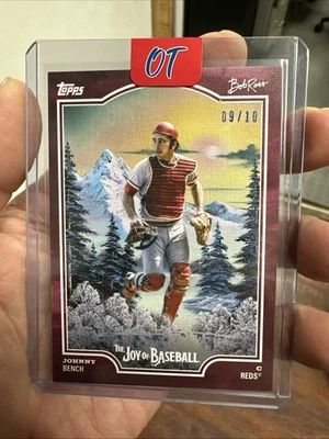 2025 Topps x Bob Ross The Joy Of Baseball Johnny Bench /10 Crimson Red - Image 1 of 2