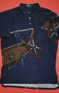 Vintage RARE Polo Ralph Lauren Large Pattern Antique Automobile Pattern Shirt L - Picture 1 of 5