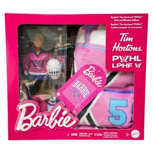 Barbie Brünette Tim Hortons Mattel 2025 PWHL Hockeyspieler Puppe Decke Geschenkset - Bild 1 von 9