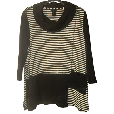 Suéter ALI MILES Artístico Capucha a Rayas Bolsillo Cuadrado Gran Tamaño Lagenlook (PXL) ~ USADO EN EXCELENTE ESTADO Foto 1 de 4