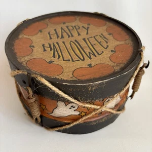 Modern Vintage Halloween primitive Volkskunst Papier Pappe Trommel Geist Kürbis Dekor - Bild 1 von 9