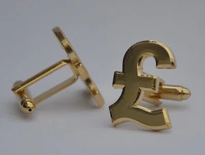 Gold Plated Pound Sign £  Quality Cufflinks - Picture 1 of 1