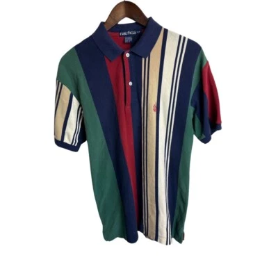 Vintage 90’s Nautica Men’s Multi Colored Striped Polo Size Small - Image 1 of 4