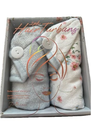 Set 2 Pk Hair Towel Drying Turbans Lilac & White Floral By Primrose - Image 1 of 3