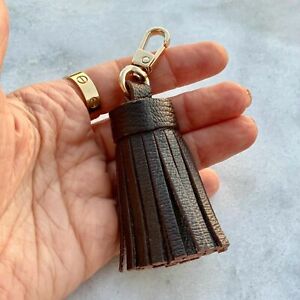 Handcrafted Genuine Grain Leather Tassel Keychain Handbag Charm Handmade Coffee