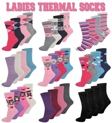 Ladies Womens Thermal Boot Socks Extra Thick Hiking 3 Pairs Winter Warm 4-7 - Image 1 of 2