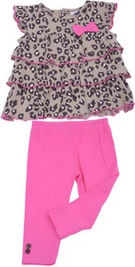 Pink BOW Leoparden RÜSCHEN Baby DRESS / LEGGINGS Mädchen 2-teiler Rockabilly - Bild 1 von 6