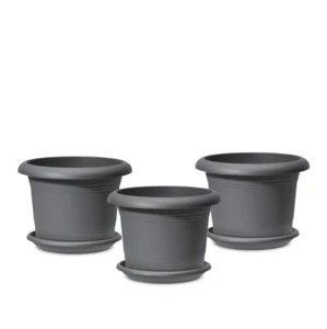 Scheurich 3 x Pflanzgefäß + 3 x Untersetzer Oliver Kunststoff Metallic Grey ø... - Bild 1 von 1