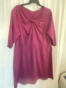 Danny &Nicole Dress Knot Front V Neck Purple Fuchsia Fit & Flare Zip NWT $70 3X - Picture 1 of 8