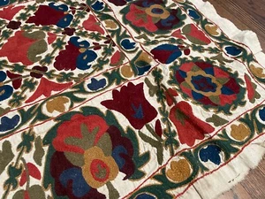 Vintage Afghan Embroidered Tablecloth/Tapestry Wool & Cotton 56x36 Inches - Picture 1 of 5