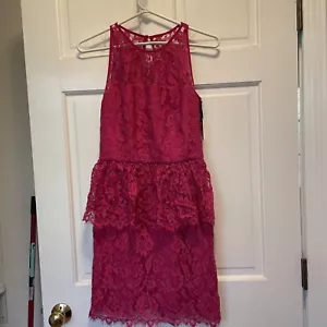 Milly Liza Floral Scallop Lace Peplum Cocktail Dress in Fuchsia Size 4 *NWT* - Picture 1 of 8