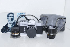 CANON EX EE w/ three lenses 35mm 50mm 135mm, case & strap: working, looks great - Bild 1 von 11