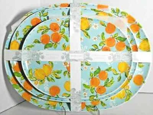 Shabby Chic Melamine Lemons/Oranges Serving Trays Platters Set Of 3 New - Picture 1 of 2