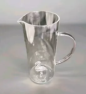Glaskrug mit Flamingo innen Klarglas rosa Henkel eleganter Stil Neu - Bild 1 von 19