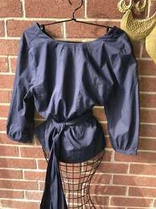 Camicetta Ann Taylor pull over con cravatta in vita hippie boho blu navy taglia LG NUOVA CON ETICHETTE $60 - Foto 1 di 21