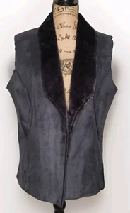 NWT - Jaclyn Smith - Bluish Gray Faux Suede / Faux Fur Lined Open Vest - Size L - Picture 1 of 4