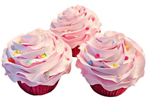 DEZICAKES Fake Cupcakes Artificial Food Pink Confetti Cupcakes Set of 3 - Picture 1 of 9