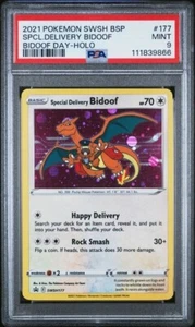 PSA 9 Mint 2021 Pokemon SWSH Black Star Promo #177 Special Delivery Bidoof Holo - Foto 1 di 2