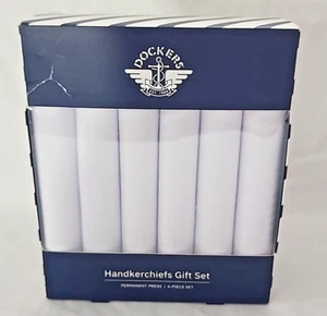 DOCKERS Handkerchief Gift Set 100% Cotton Permanent Press White 6 Piece (LGT) - Picture 1 of 4