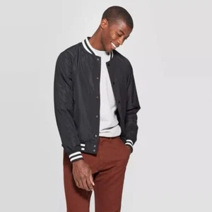 Goodfellow & CO Men's M Medium Bomber Jacket Baseball Snap Close Black Excellent - Picture 1 of 6