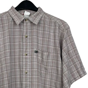 The North Face Mens L Wicking Hiking Modal Blend Short Sleeve Shirt Brown Plaid - Picture 1 of 6