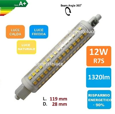 LAMPADINA LAMPADA LED R7S 119mm LED 2835 SOSTITUZIONE ALOGENA LUCE 12W  300° - Immagine 1 di 2
