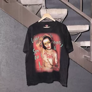 🎩 🕴️ Vintage Marilyn Manson Bootleg TEE - Size L - 🎎• Rare ⚡90s Single Stitch - Picture 1 of 4