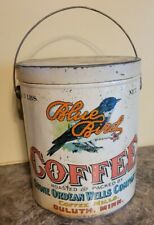ANTIQUE BLUE BIRD COFFEE TIN LITHO 5LB PAIL CAN DULUTH MN COUNTRY STORE GROCERY