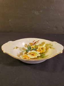 Porcelain Oval Candy Dish Side Handles Hand Painted Yellow Floral | Vintage - Picture 1 of 9
