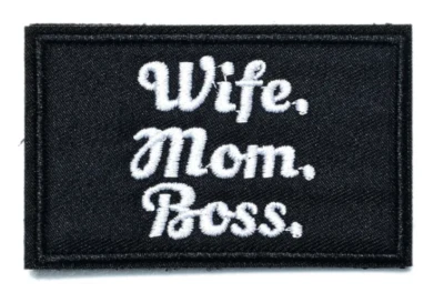 WIFE, MOM, BOSS -  Black Patch Embroidered Iron On - Image 1 of 2