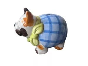 Ceramic Cat Bank Multicolor Blue Checked Bandana Includes Plug Vntg Handpainted - Picture 1 of 5