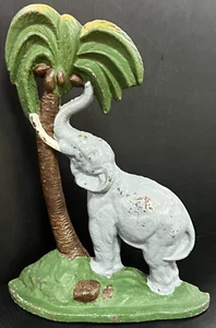 CAST IRON ELEPHANT AND PALM TREE DOORSTOP - Picture 1 of 4