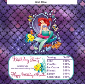 16 Ariel Little Mermaid Favor Hershey Candy Wrappers  Birthday Party Supplies - Picture 1 of 6