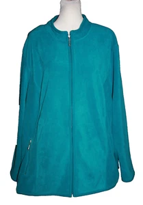 Karen Scott Sport Women's Plus Size 2X Fleece Jacket Teal Blue Full Zip - Picture 1 of 2