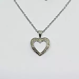 NUOVO JTV Argento Sterling Autentico Diamante Cuore Aperto Ciondolo su Collana ~ 20" - Foto 1 di 10