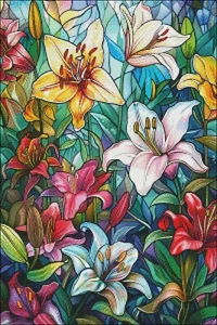 Stained Glass Lilies - Counted Cross Stitch Kits Needlework Embroidery - Picture 1 of 3