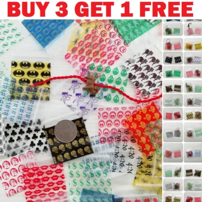 100 bolsas con cremallera resellables bolsas de plástico transparente e impresas con sello de agarre bolsas pequeñas con cremallera - Imagen 1 de 4