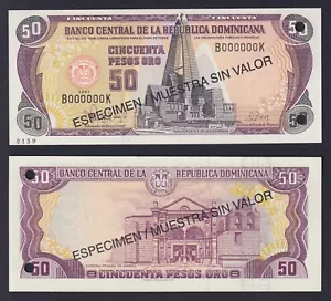 Billet République Dominicaine 50 Pesos Or 1997 P 155s1 Specimen Fds / UNC - Bild 1 von 1