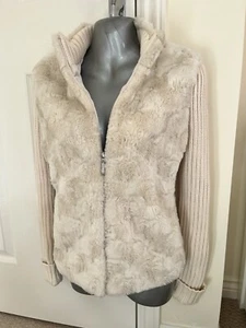 Y2K Per Una Cream Beige Faux Fur Knitted Jacket Jane Norman Dupe Zip Top M 8 10 - Picture 1 of 10