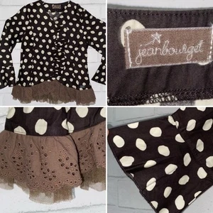 Jean Bourget French Designer Girls sz 6 Brown Polka Dot Jacket Tulle Ruffle - Picture 1 of 10