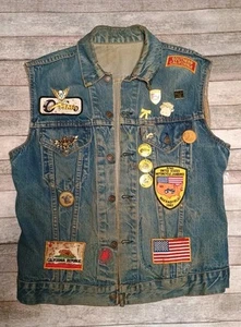 Vintage Biker Vest Levi Denim Outlaw Motorcycle Club SCMA, MMA, Southern Cali - Picture 1 of 17